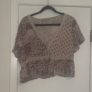 American Eagle Outfitters Patchwork Blouse - Cream and Brown